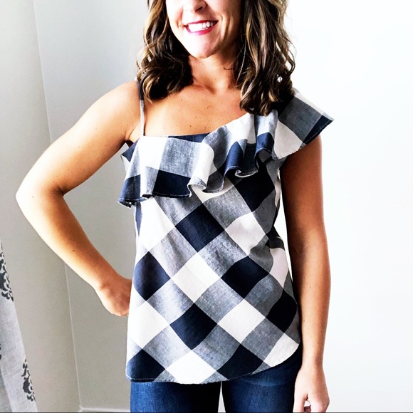 Tops - Plaid One Shoulder Ruffle Top